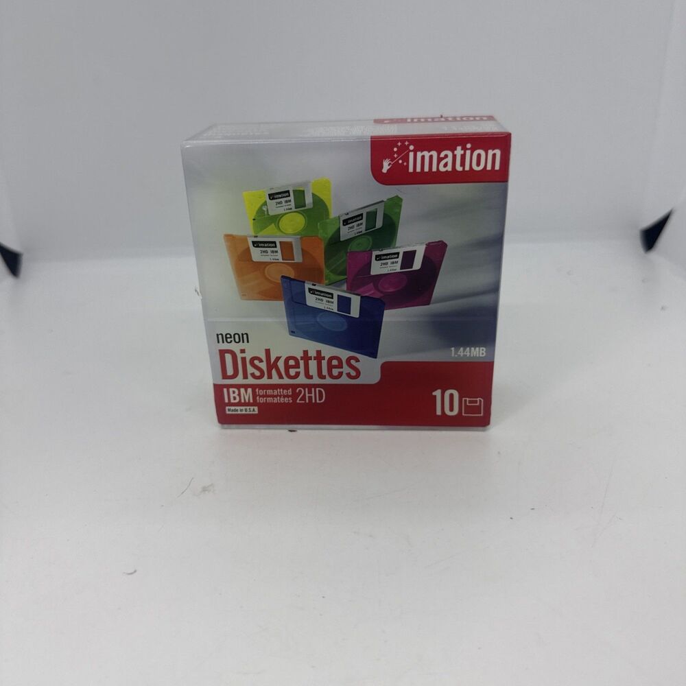 10 X NEON Imation Formatted Diskettes IBM 2HD 1.44 MB Sealed  Floppy Disks